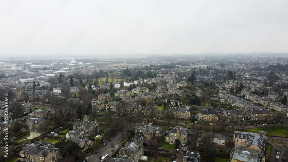 City of Stirling view in fog, Scotland, UK. Stirling is a city in central Scotland with a very long history