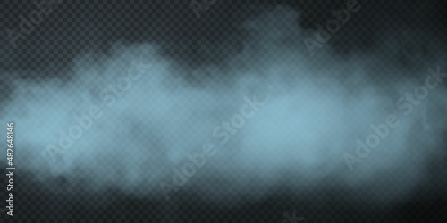 Blue smoke puff isolated on transparent black background. PNG. Steam explosion special effect. Effective texture of steam, fog, smoke png. Vector illustration