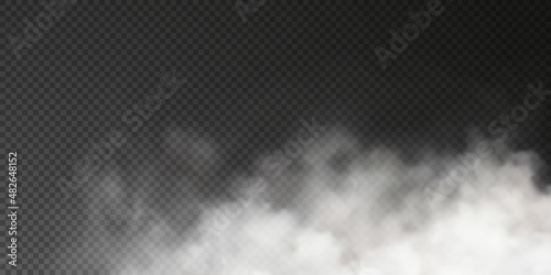 White smoke puff isolated on transparent black background. PNG. Steam explosion special effect. Effective texture of steam, fog, smoke png. Vector illustration