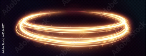 Light golden Twirl. Curve light effect of golden line. Luminous golden circle. Light gold pedistal, podium, platform, table. Vector PNG. Vector illustration	
