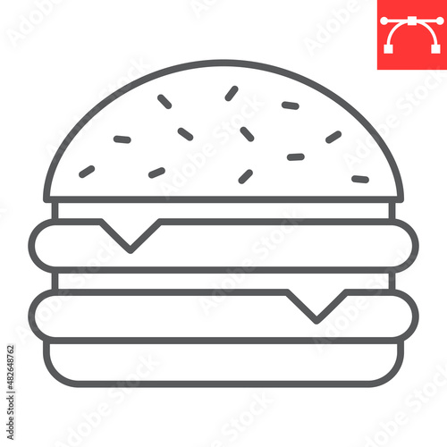 Double cheeseburger line icon, junk food and fast food, double burger vector icon, vector graphics, editable stroke outline sign, eps 10.