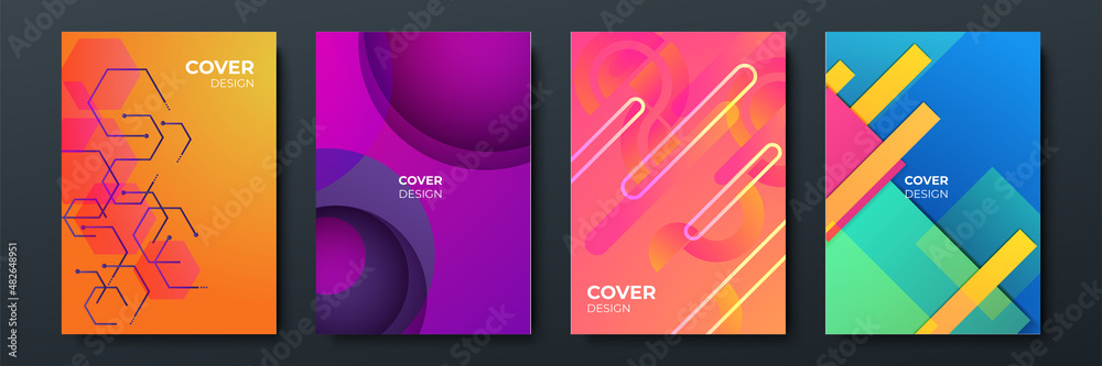 Fototapeta premium Abstract trendy gradient flowing geometric pattern background texture for poster cover design. Minimal color gradient banner template. Modern vector wave shape for brochure