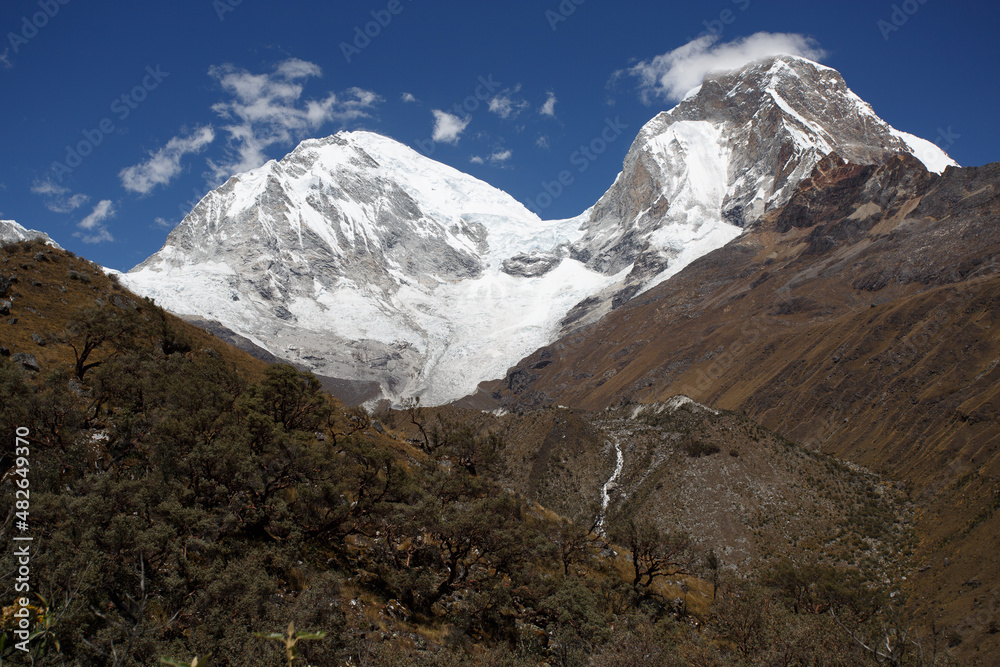 View of the nort face Huascaran mountain, in the Cordillera Blanca of Ancash, Peru