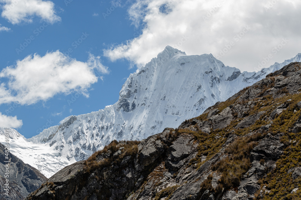 View of the Chacraraju mountain, in the Cordillera Blanca of Ancash, Peru