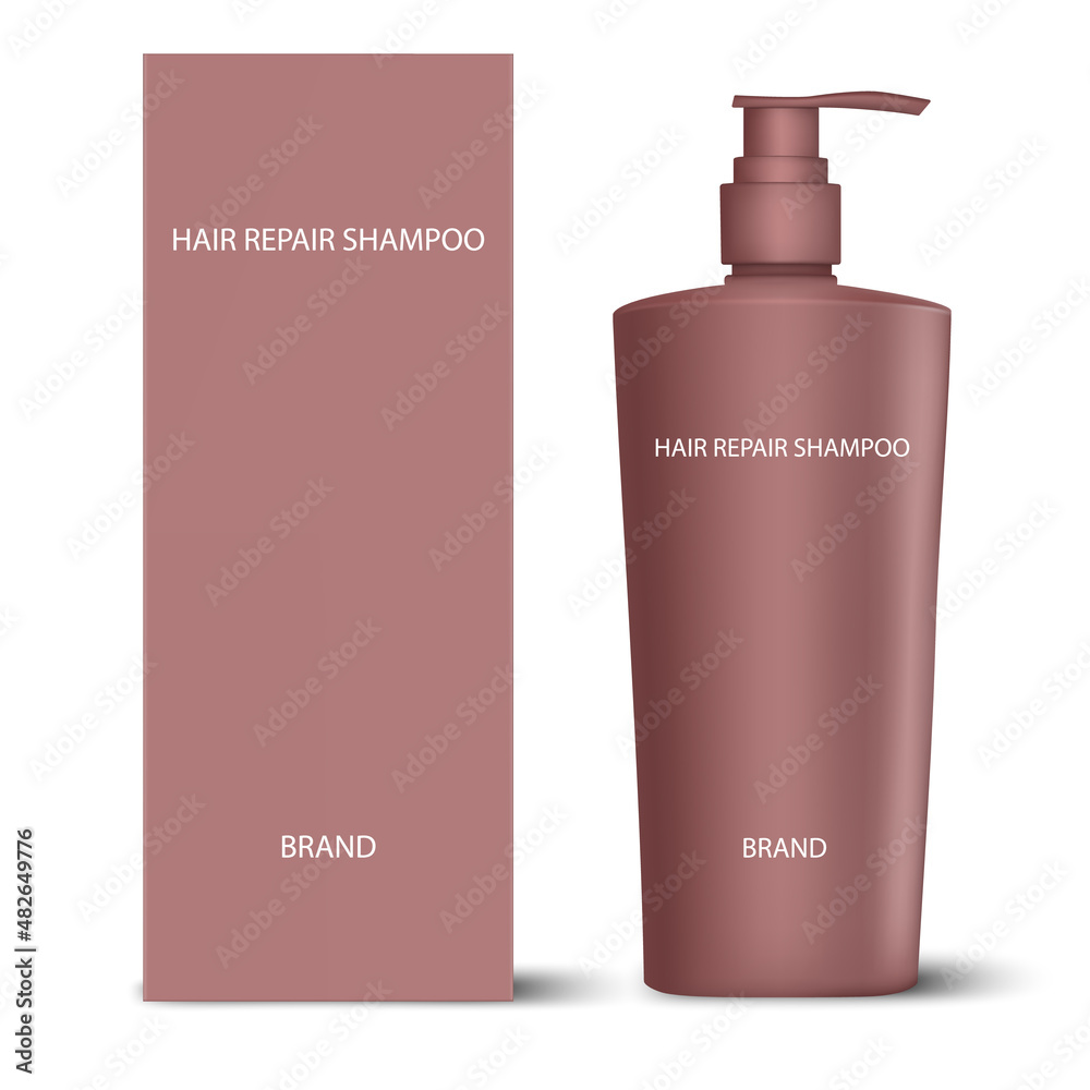 Vector drawing. Hair repair shampoo bottle with a packing box. Vector drawing. Hair repair shampoo bottle with a packing box.