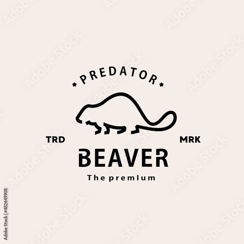vintage retro hipster beaver logo vector outline monoline art icon