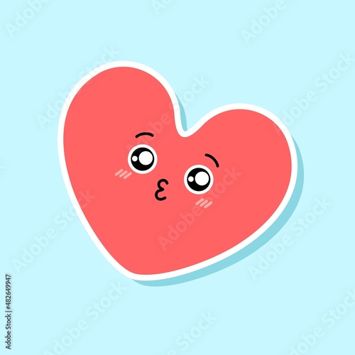 Cute pink heart emoji. Cartoon emotional character sticker
