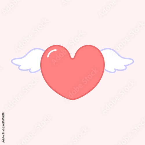 Pink heart with wings. Vector symbol of love and valentine's day