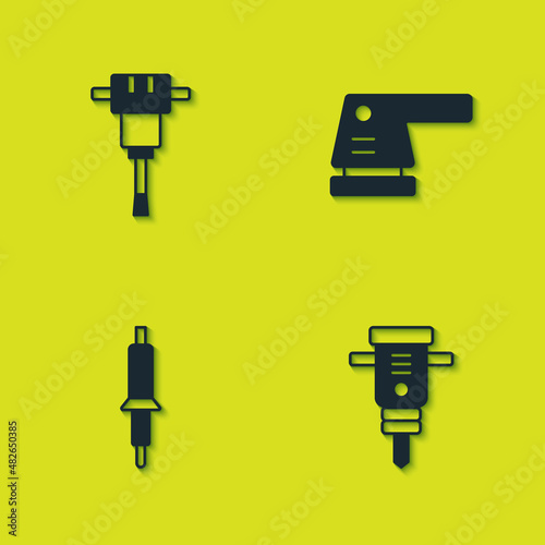 Set Construction jackhammer, , Soldering iron and Electric sander icon. Vector