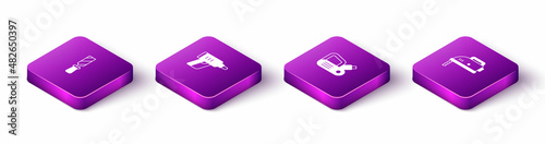 Set Isometric Rasp metal file, Electric cordless screwdriver, planer tool and jigsaw icon. Vector