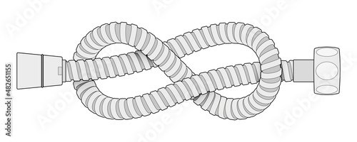 Shower hose with connecting screws bent into eight knot. Drawing vector illustration with editable outlines. photo