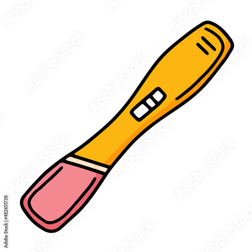 Positive pregnancy test with two stripes yellow-pink vector isolated icon in cartoon style