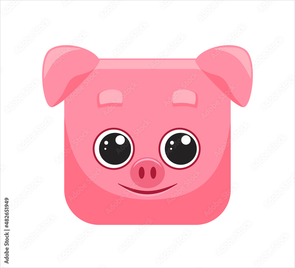 Funny pink pig, swine, animal square faces, mask, icon, logo. Vector illustration in cartoon style Funny pink pig, swine, animal square faces, mask, icon, logo. Vector illustration in cartoon style