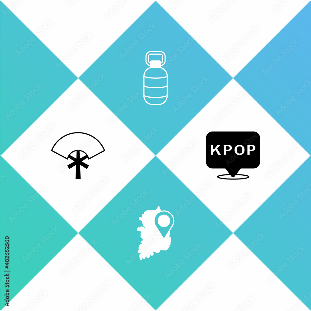 Set Traditional fan, South Korea map, Korean lantern and K-pop icon. Vector Set Traditional fan, South Korea map, Korean lantern and K-pop icon. Vector