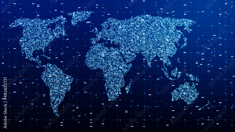 Motion graphic of Digital world map communication data.