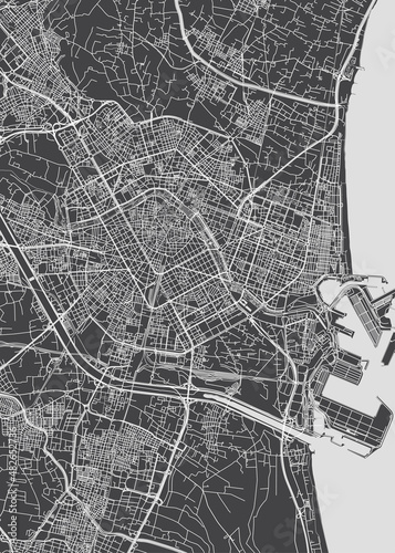 City map Valencia, monochrome detailed plan, vector illustration