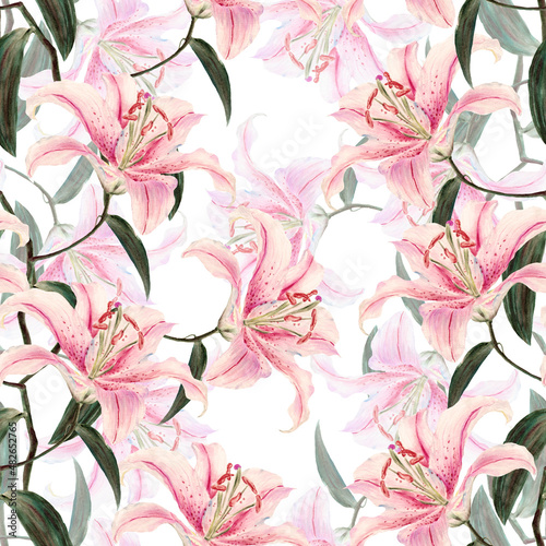 Seamless pattern with flowers lily.