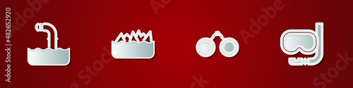 Set Periscope, Sharp stone reefs, Binoculars and Diving mask and snorkel icon. Vector