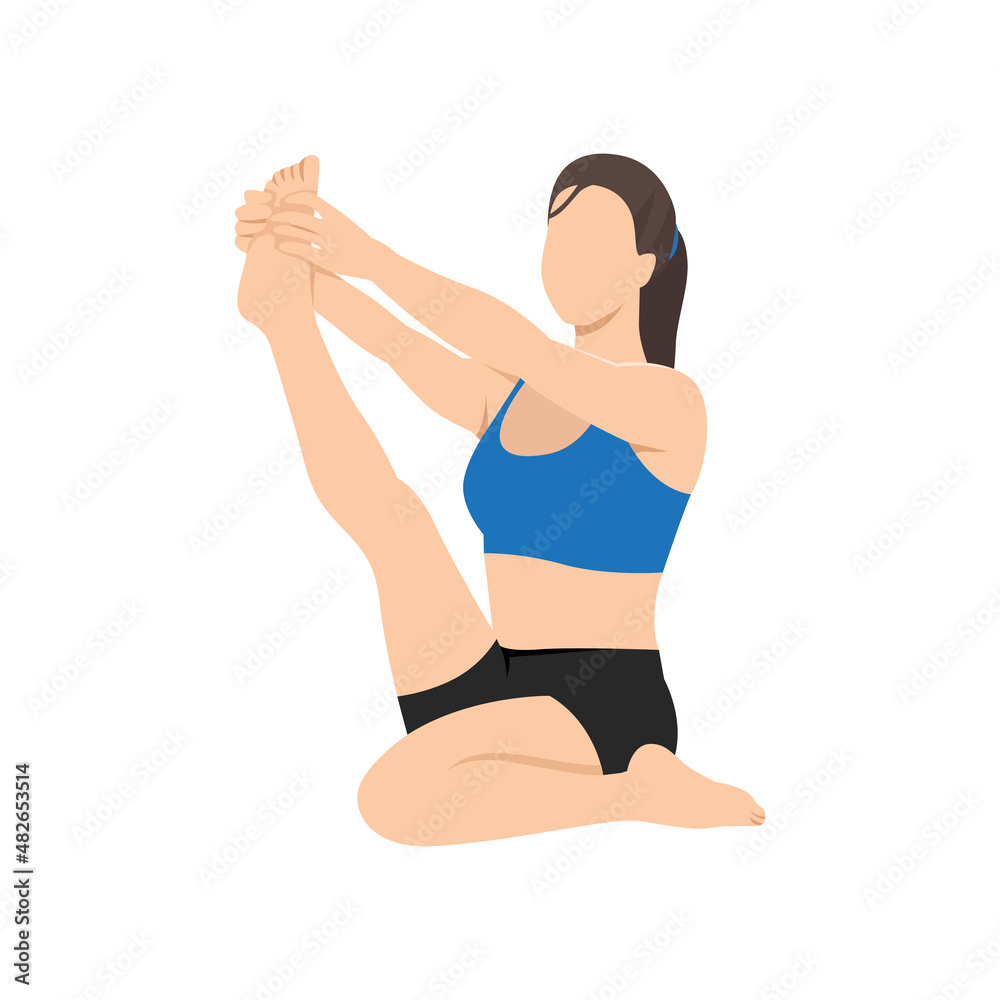 Woman doing heron pose krounchasana exercise. Flat vector illustration isolated on white background Woman doing heron pose krounchasana exercise. Flat vector illustration isolated on white background