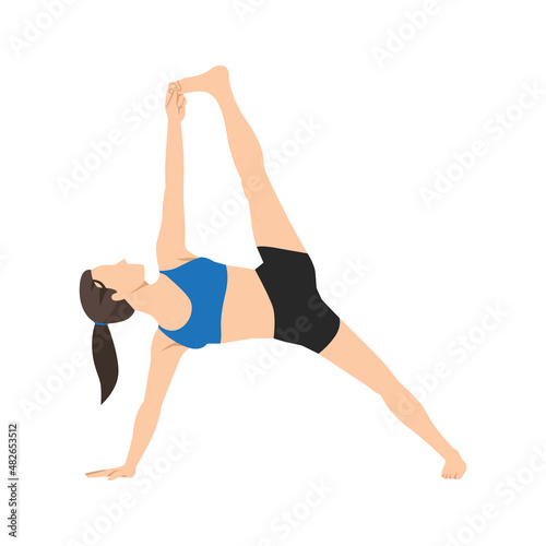 Woman doing full side plank pose vasisthasana exercise. Flat vector illustration isolated on white background photo
