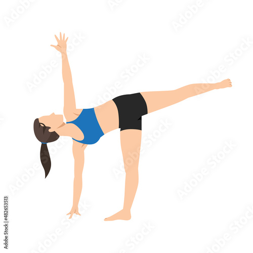 Woman doing half moon pose ardha chandrasana exercise. Flat vector illustration isolated on white background 