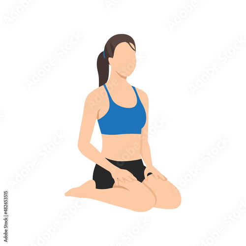 Woman doing hero pose virasana exercise. Flat vector illustration isolated on white background photo
