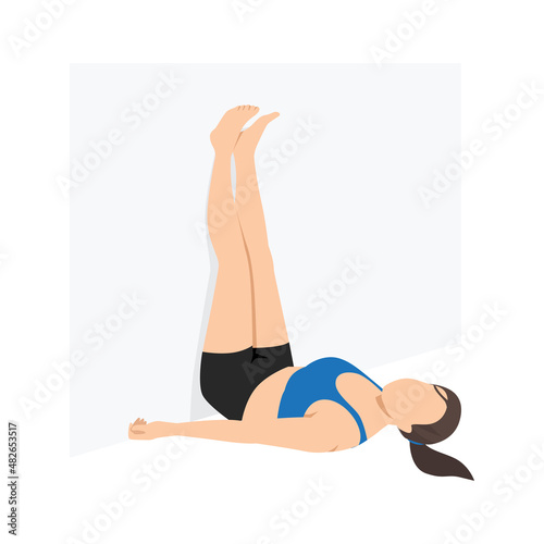 Woman doing Legs up the Wall pose Viparita karani stretch exercise. Flat vector illustration isolated on white background photo