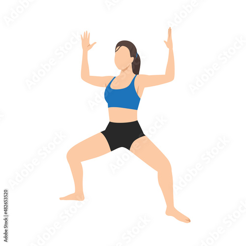 Woman doing goddess pose utkata konasana exercise. Flat vector illustration isolated on white background