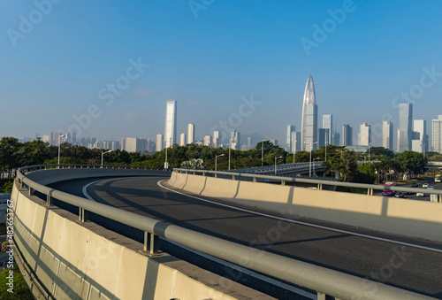 Highway and city skyline  Shenzhen  China cityscape