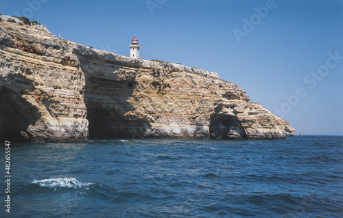 Sagres Algarve Portugal . Coast. Ocean. Lighthouse. Rocks.