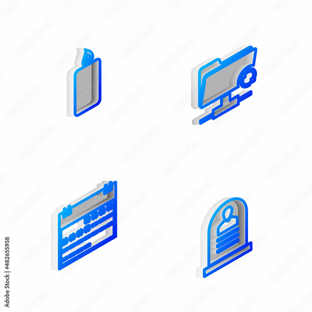 Set Isometric line FTP sync refresh, Burning candle, Calendar and Tombstone with RIP written icon. Vector Set Isometric line FTP sync refresh, Burning candle, Calendar and Tombstone with RIP written icon. Vector