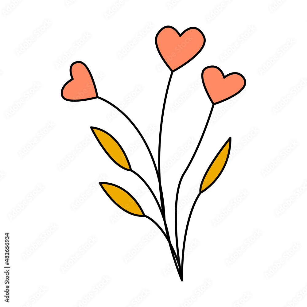 Valentine's Day flowers love heart doodle vector illustrations colored hand drawn Valentine's Day flowers love heart doodle vector illustrations colored hand drawn