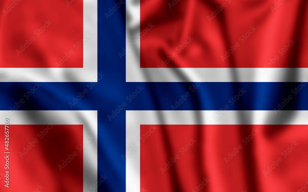 Fototapeta premium The Norwegian flag waving in the wind. Waving colorful flag of Norway.