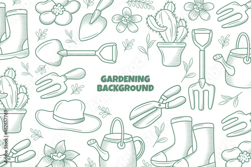 Hand drawn gardening background with lineal elements