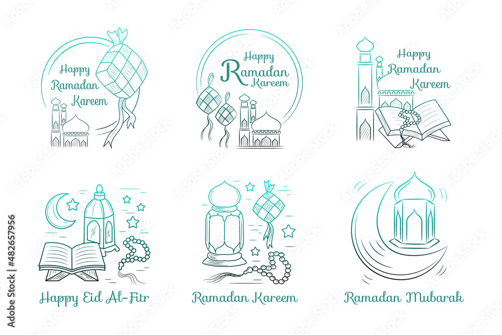 Fototapeta premium Hand drawn ramadan kareem with lineal illustration