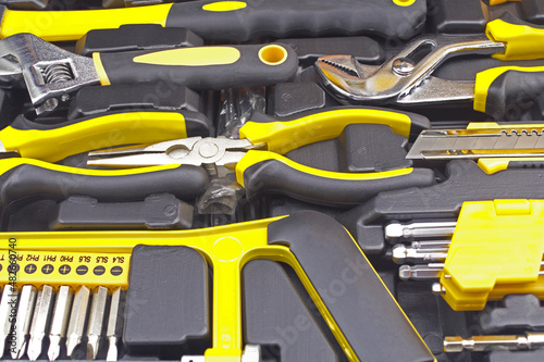 new set of wrenches and bits in tool box