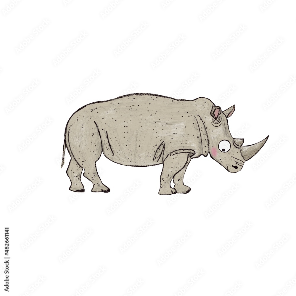 Illustration with rhinoceros. Amazing print with African animal on white background. Cute illustration with rhino for kids fabric, wallpapers, textile. Isolated. Illustration with rhinoceros. Amazing print with African animal on white background. Cute illustration with rhino for kids fabric, wallpapers, textile. Isolated.