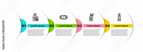 Set line Shaving gel foam and brush, Hand mirror, Hairdresser pistol spray bottle and Cream lotion cosmetic tube. Business infographic template. Vector