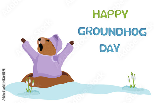 Happy Groundhog Day. Vector illustration.