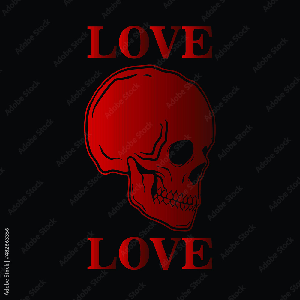 red skull with love lettering for T-shirt design illustration Premium Vector red skull with love lettering for T-shirt design illustration Premium Vector