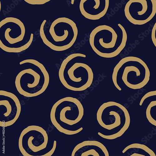 Seamless pattern beige with curls on dark blue background. Vector design for textile, backgrounds, clothes, wrapping paper, web sites and wallpaper. Fashion illustration seamless pattern.