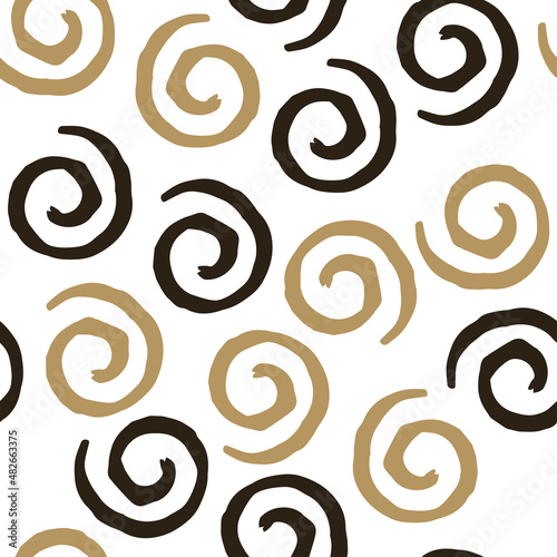 Seamless pattern with black and beige curls on white background. Vector design for textile, backgrounds, clothes, wrapping paper, fabric and wallpaper. Fashion illustration seamless pattern.