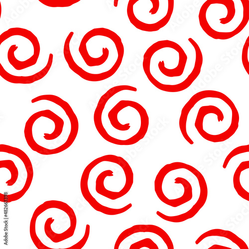 Seamless pattern with red curls on white background. Vector design for textile, backgrounds, clothes, wrapping paper, fabric and wallpaper. Fashion illustration seamless pattern.