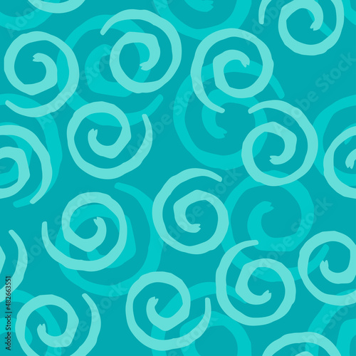 Seamless pattern with light blue curls on blue background. Vector design for textile, backgrounds, clothes, wrapping paper, fabric and wallpaper. Fashion illustration seamless pattern.