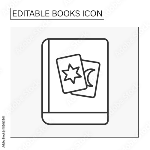  Literature line icon. Witchcraft. Book about tarot cards. Magic art. Book concept. Isolated vector illustration. Editable stroke
