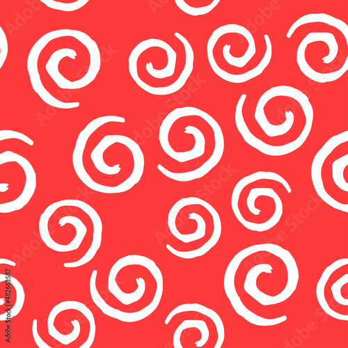 Seamless pattern with white curls on red background. Vector design for textile, backgrounds, clothes, wrapping paper, fabric and wallpaper. Fashion illustration seamless pattern.