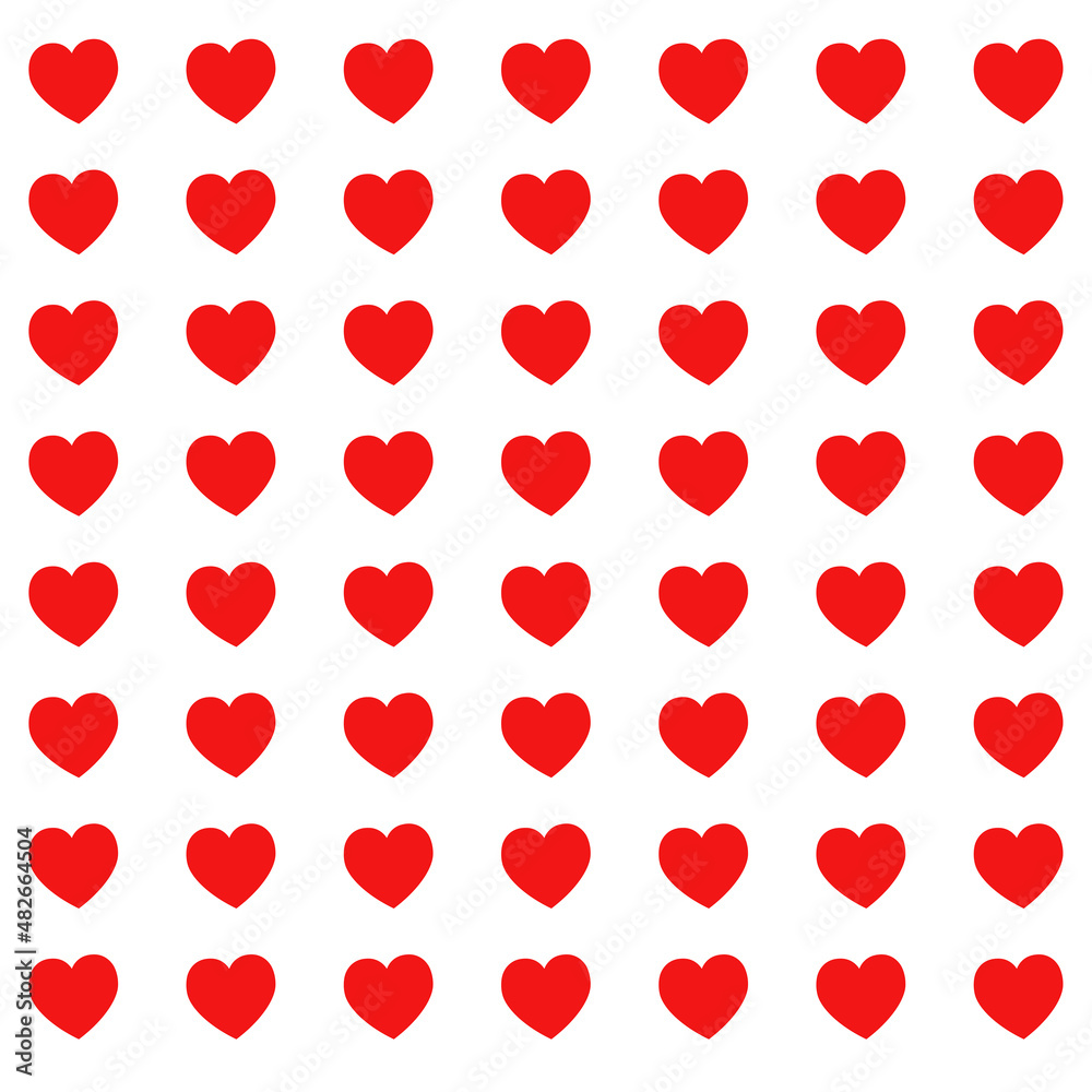 Red hearts pattern on flat background flat hearts	