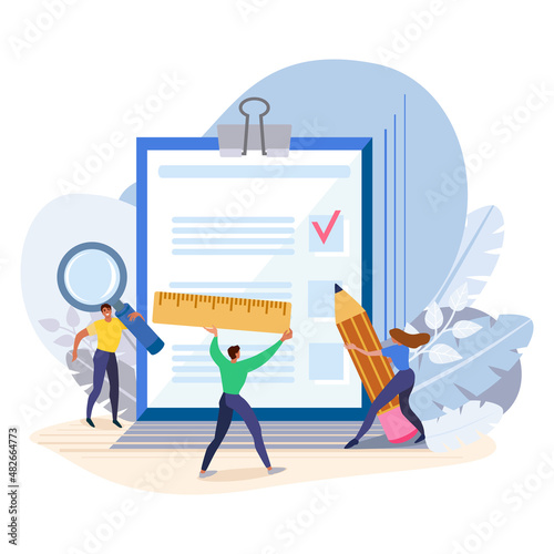 Vector illustration concept of business workflow, time management, planning, task app, teamwork, meeting. Creative flat design for web banner, marketing material, business presentation.
