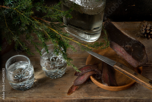 gin and homemade Chipped beef close up