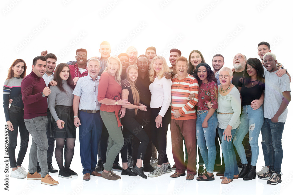 Large group of multiethnic cheerful people isolated